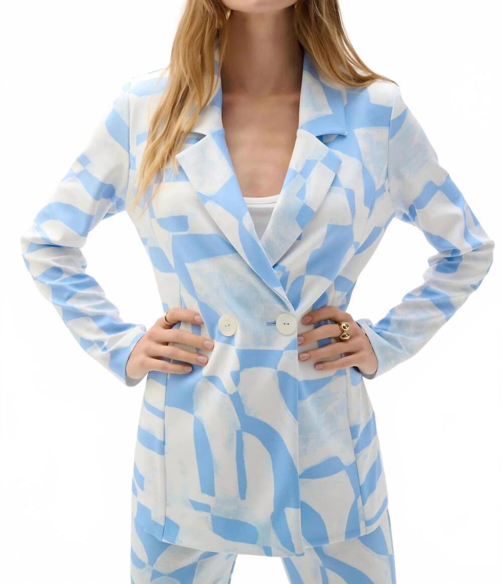 NEW JOSEPH RIBKOFF geometric double breast blazer in blue/beige